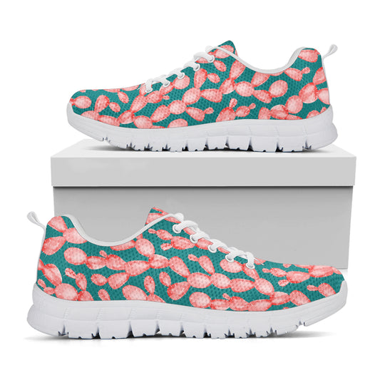 Pink Cactus Pattern Print White Sneakers
