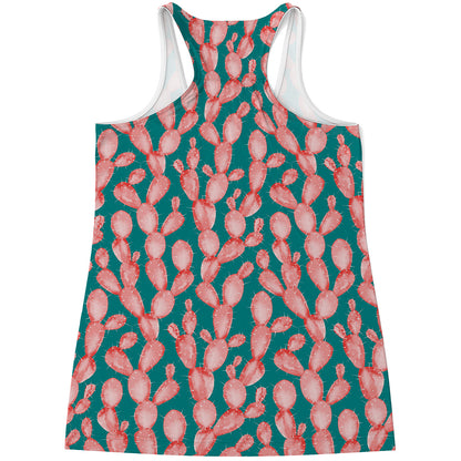 Pink Cactus Pattern Print Women's Racerback Tank Top