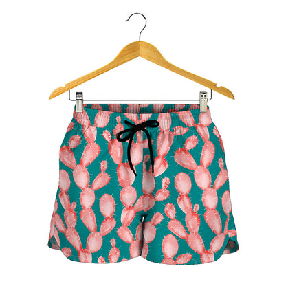 Pink Cactus Pattern Print Women's Shorts