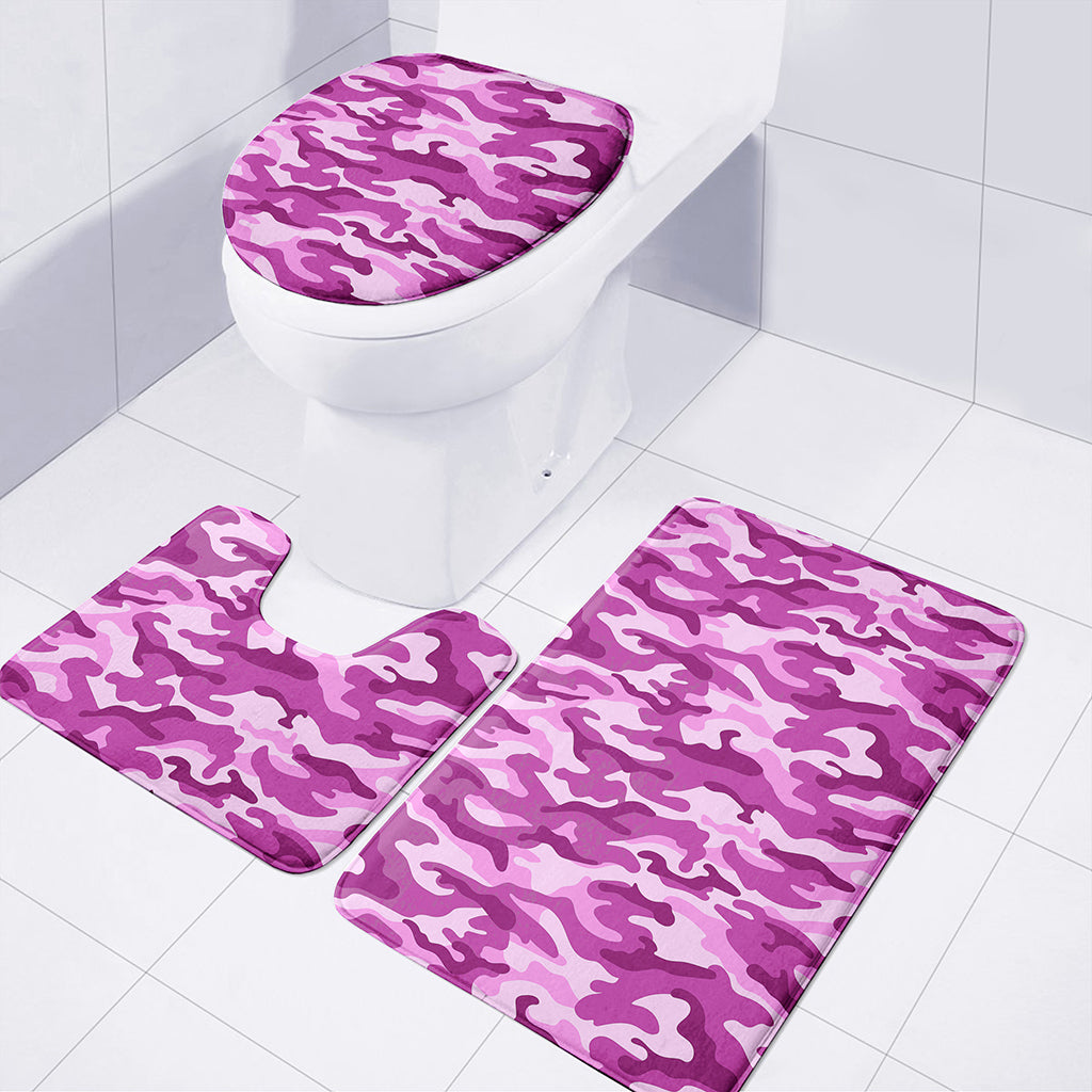 Pink Camouflage Print 3 Piece Bath Mat Set