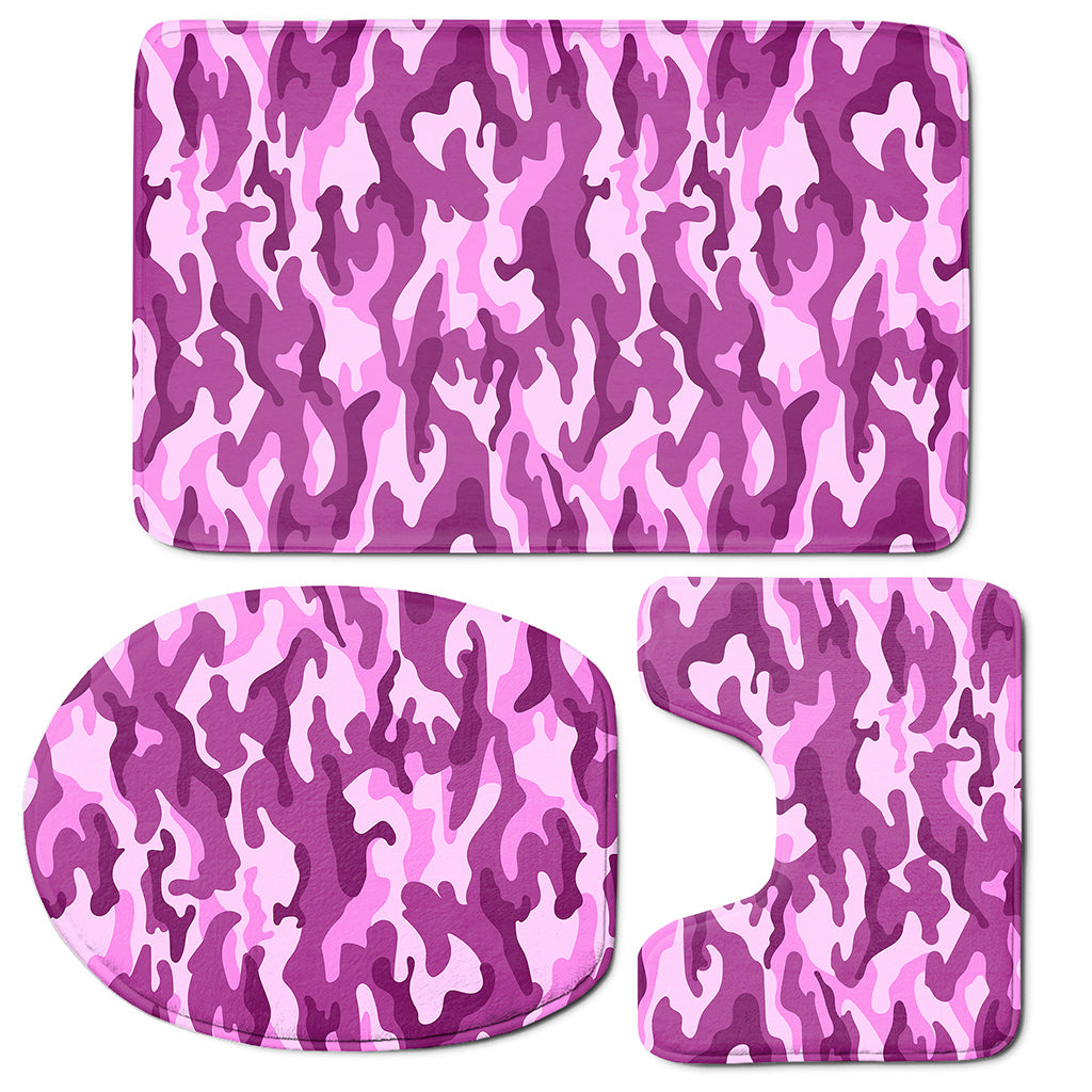Pink Camouflage Print 3 Piece Bath Mat Set