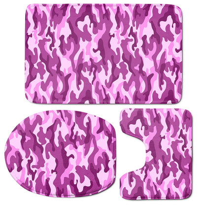 Pink Camouflage Print 3 Piece Bath Mat Set