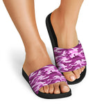 Pink Camouflage Print Black Slide Sandals