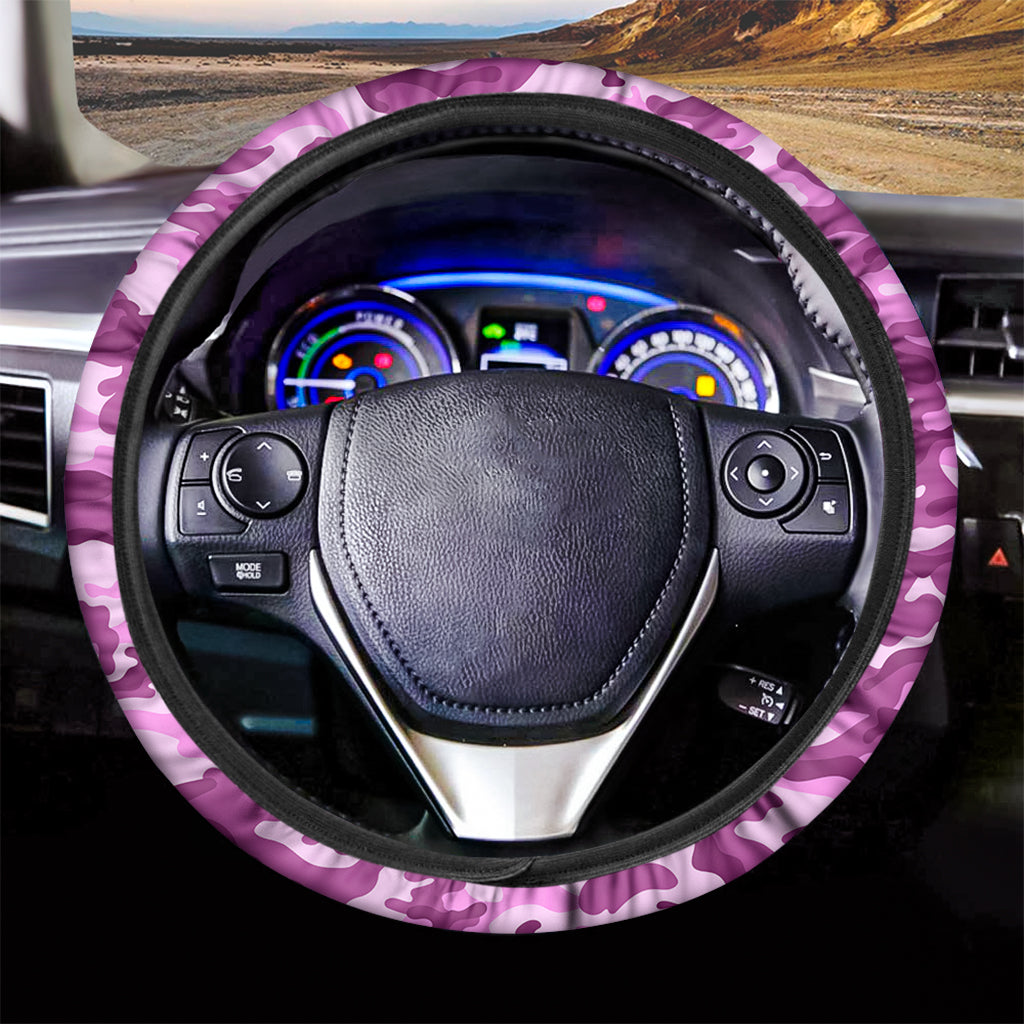 Pink Camouflage Print Car Steering Wheel Cover
