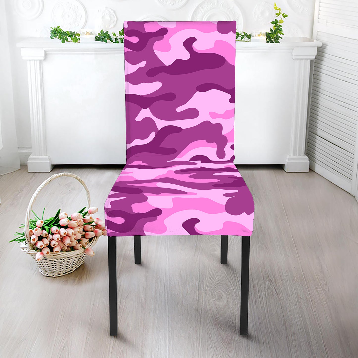 Pink Camouflage Print Dining Chair Slipcover