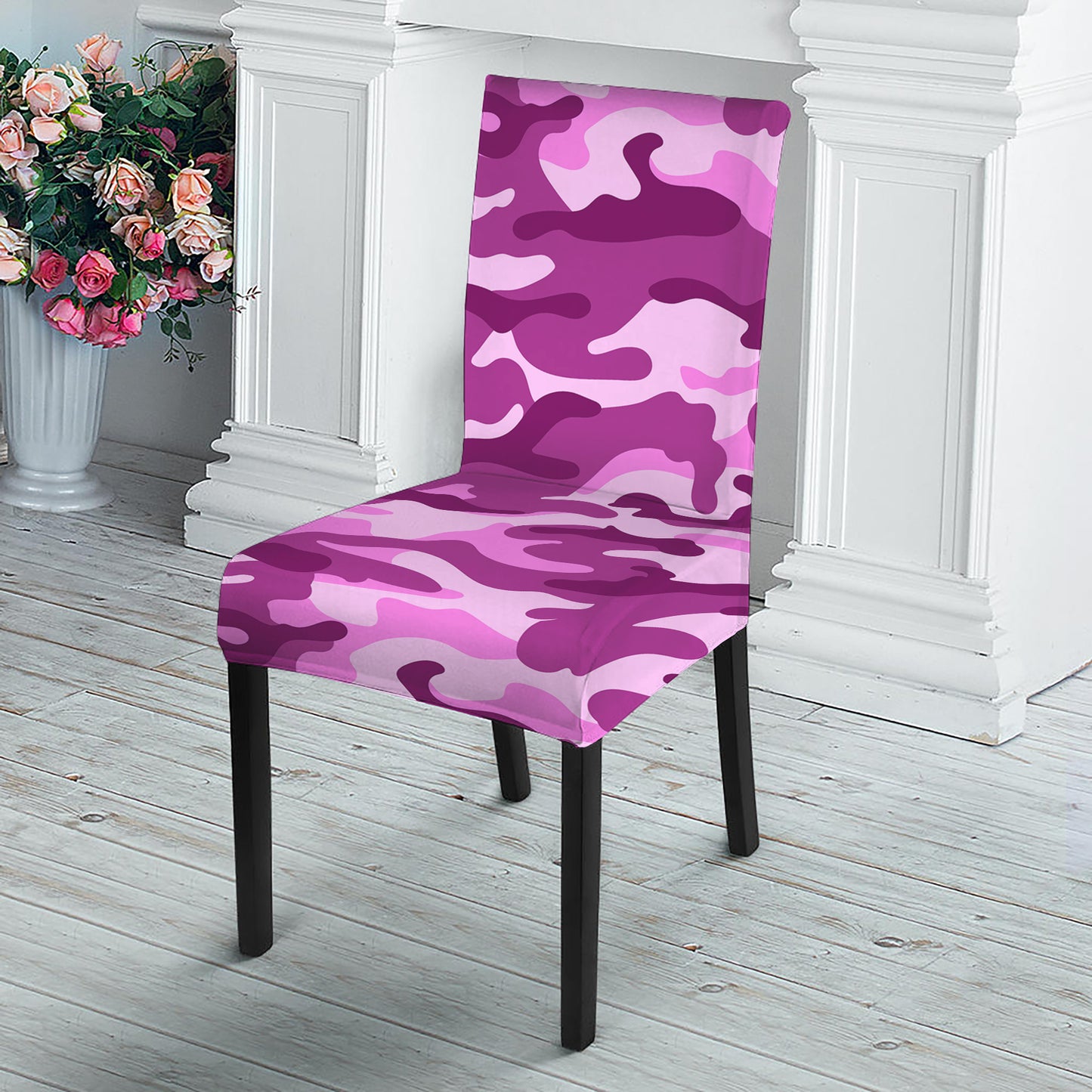 Pink Camouflage Print Dining Chair Slipcover