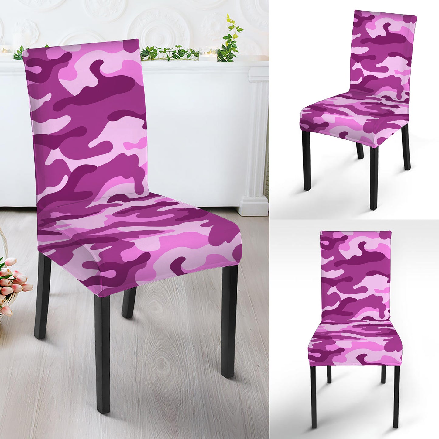 Pink Camouflage Print Dining Chair Slipcover