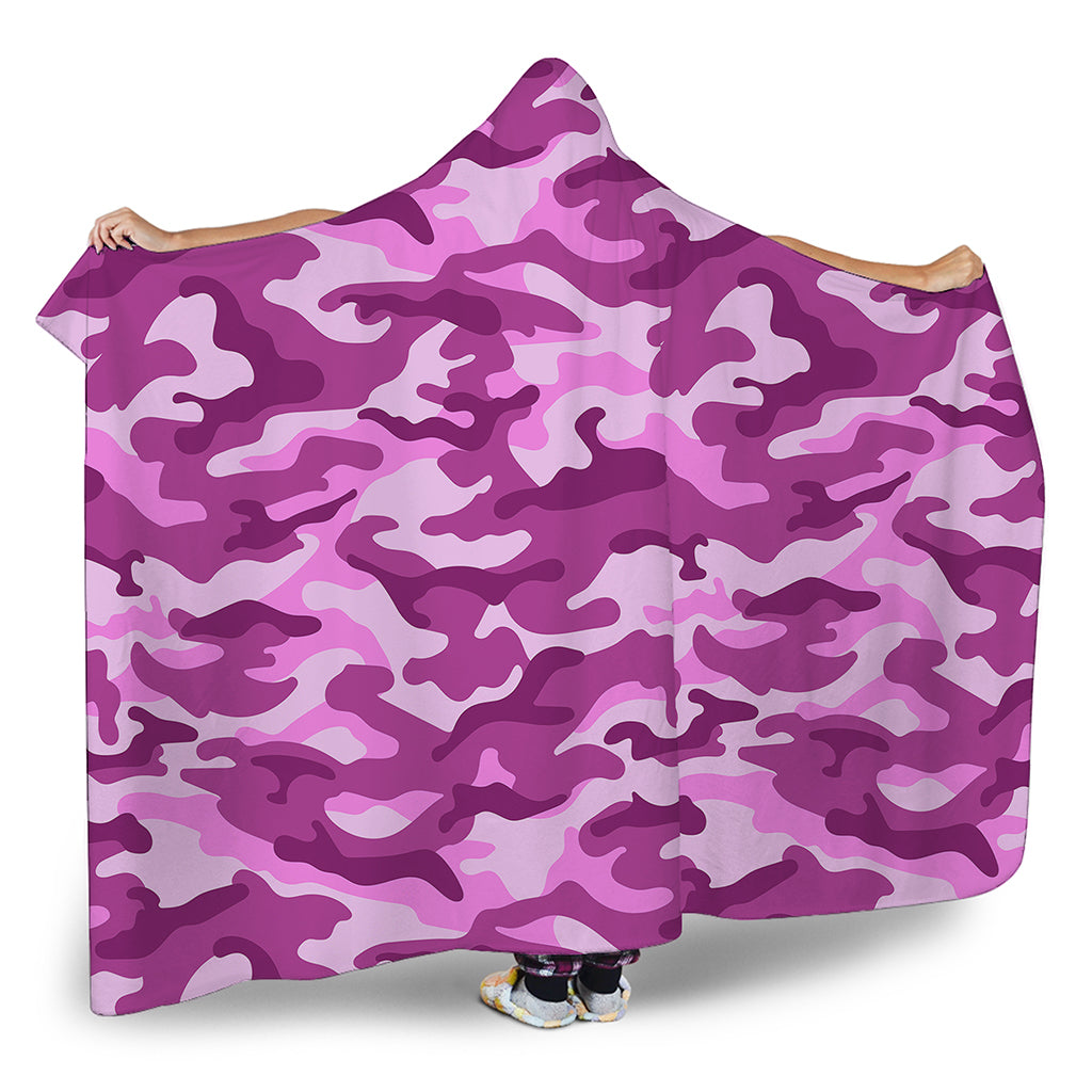 Pink Camouflage Print Hooded Blanket