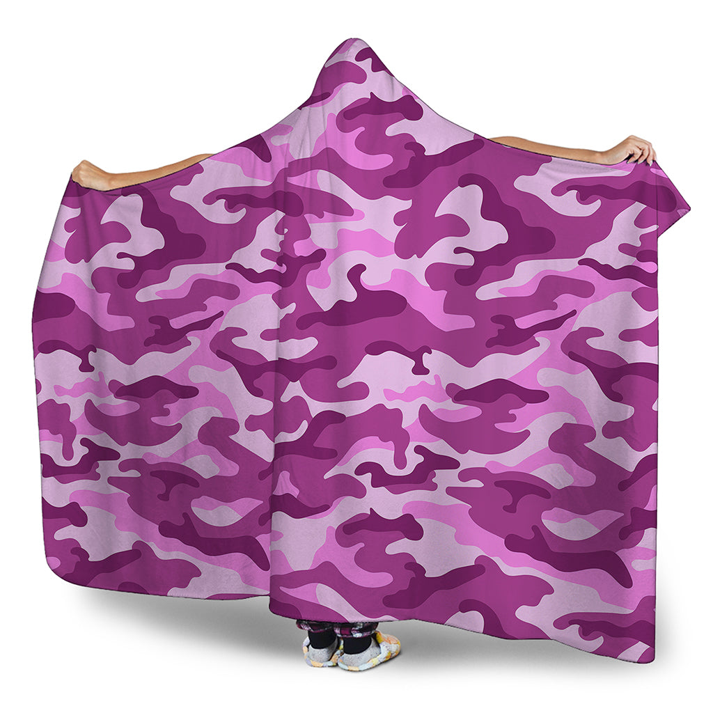 Pink Camouflage Print Hooded Blanket