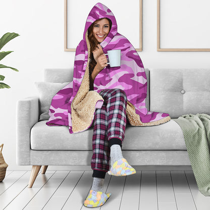 Pink Camouflage Print Hooded Blanket