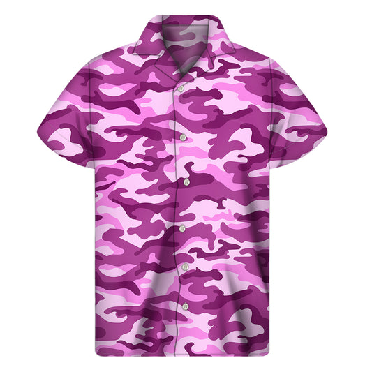Pink Camouflage Print Men's Short Sleeve Shirt