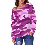 Pink Camouflage Print Off Shoulder Sweatshirt GearFrost