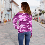 Pink Camouflage Print Off Shoulder Sweatshirt GearFrost