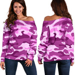 Pink Camouflage Print Off Shoulder Sweatshirt GearFrost