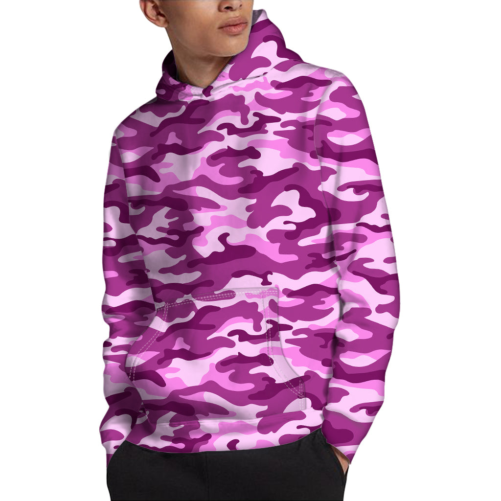Pink Camouflage Print Pullover Hoodie