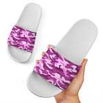 Pink Camouflage Print White Slide Sandals