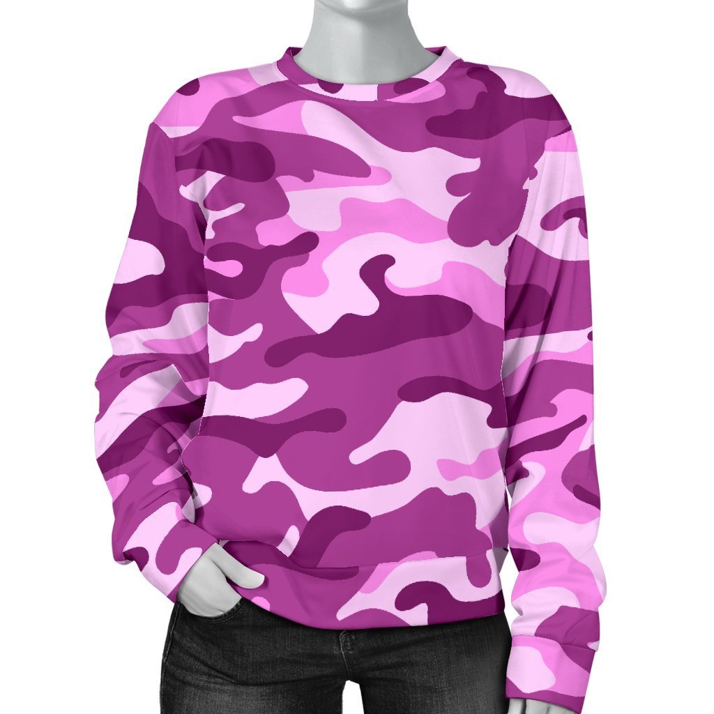 Pink Camouflage Print Women's Crewneck Sweatshirt GearFrost