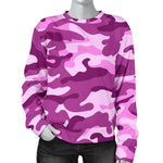 Pink Camouflage Print Women's Crewneck Sweatshirt GearFrost
