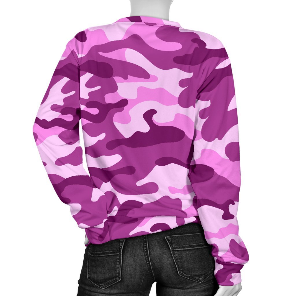 Pink Camouflage Print Women's Crewneck Sweatshirt GearFrost