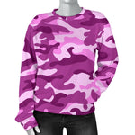 Pink Camouflage Print Women's Crewneck Sweatshirt GearFrost