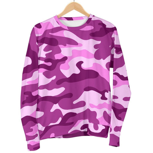 Pink Camouflage Print Women's Crewneck Sweatshirt GearFrost