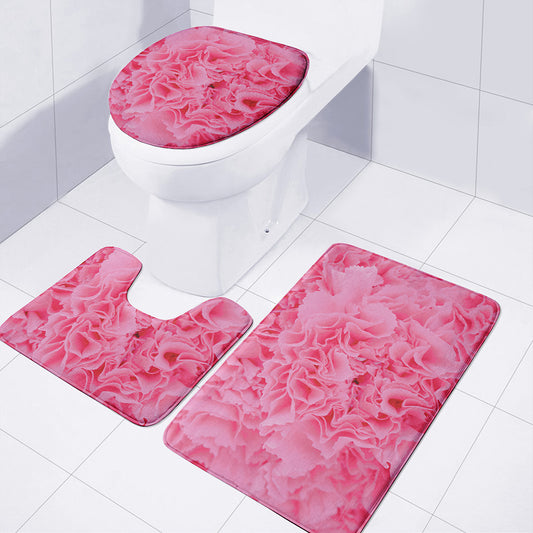 Pink Carnation Flower Print 3 Piece Bath Mat Set