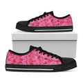 Pink Carnation Flower Print Black Low Top Sneakers