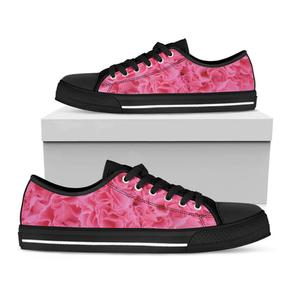 Pink Carnation Flower Print Black Low Top Shoes