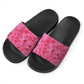 Pink Carnation Flower Print Black Slide Sandals