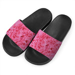 Pink Carnation Flower Print Black Slide Sandals