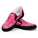 Pink Carnation Flower Print Black Slip On Shoes