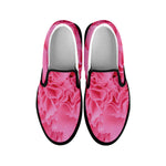 Pink Carnation Flower Print Black Slip On Shoes
