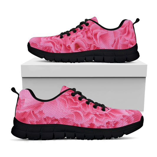 Pink Carnation Flower Print Black Sneakers