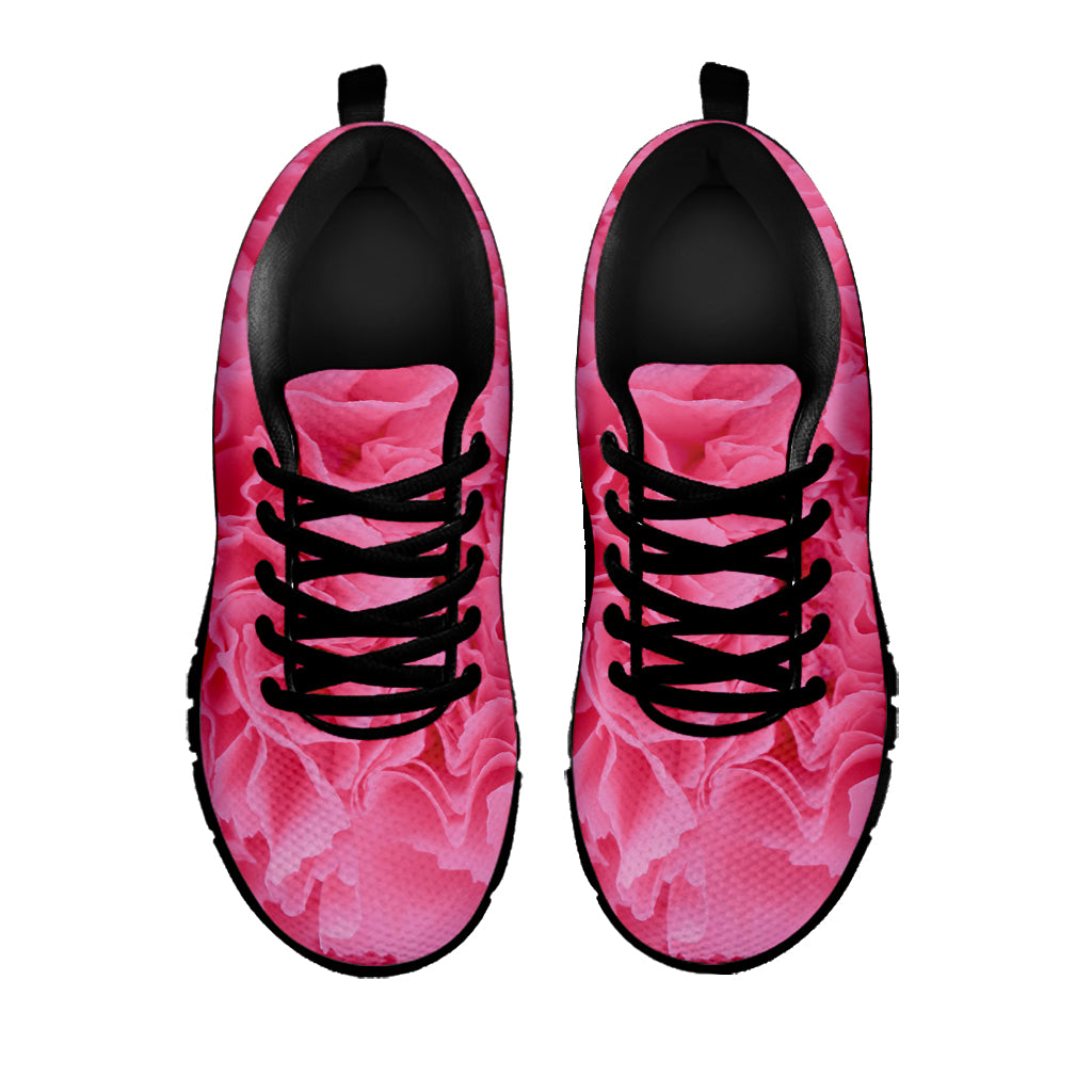 Pink Carnation Flower Print Black Sneakers