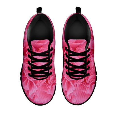 Pink Carnation Flower Print Black Sneakers