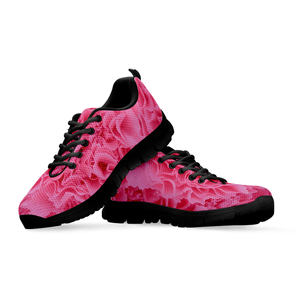 Pink Carnation Flower Print Black Sneakers