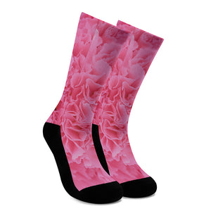 Pink Carnation Flower Print Crew Socks