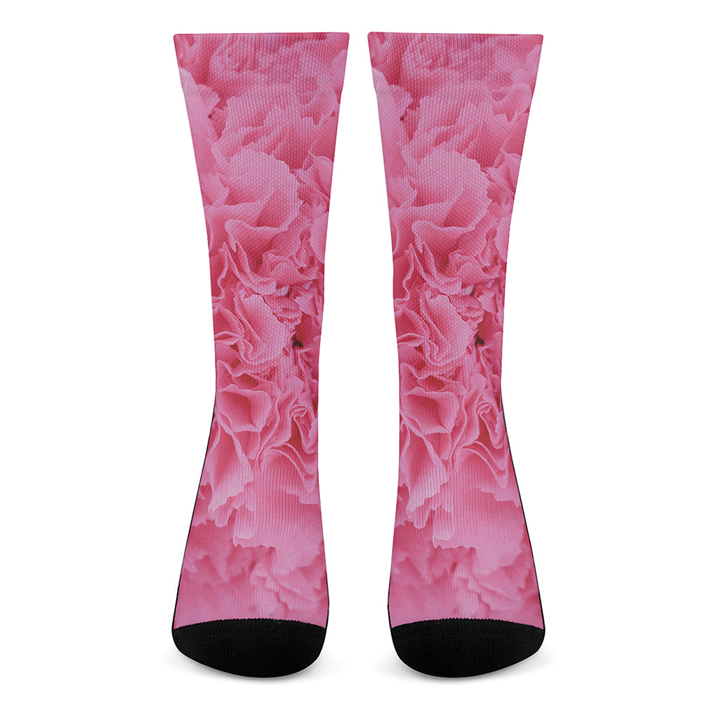 Pink Carnation Flower Print Crew Socks