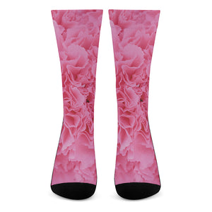 Pink Carnation Flower Print Crew Socks