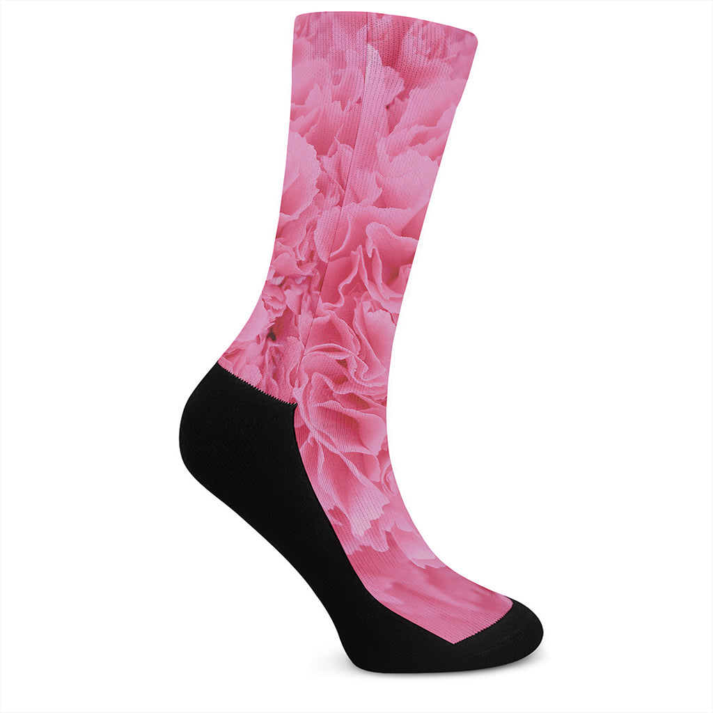 Pink Carnation Flower Print Crew Socks