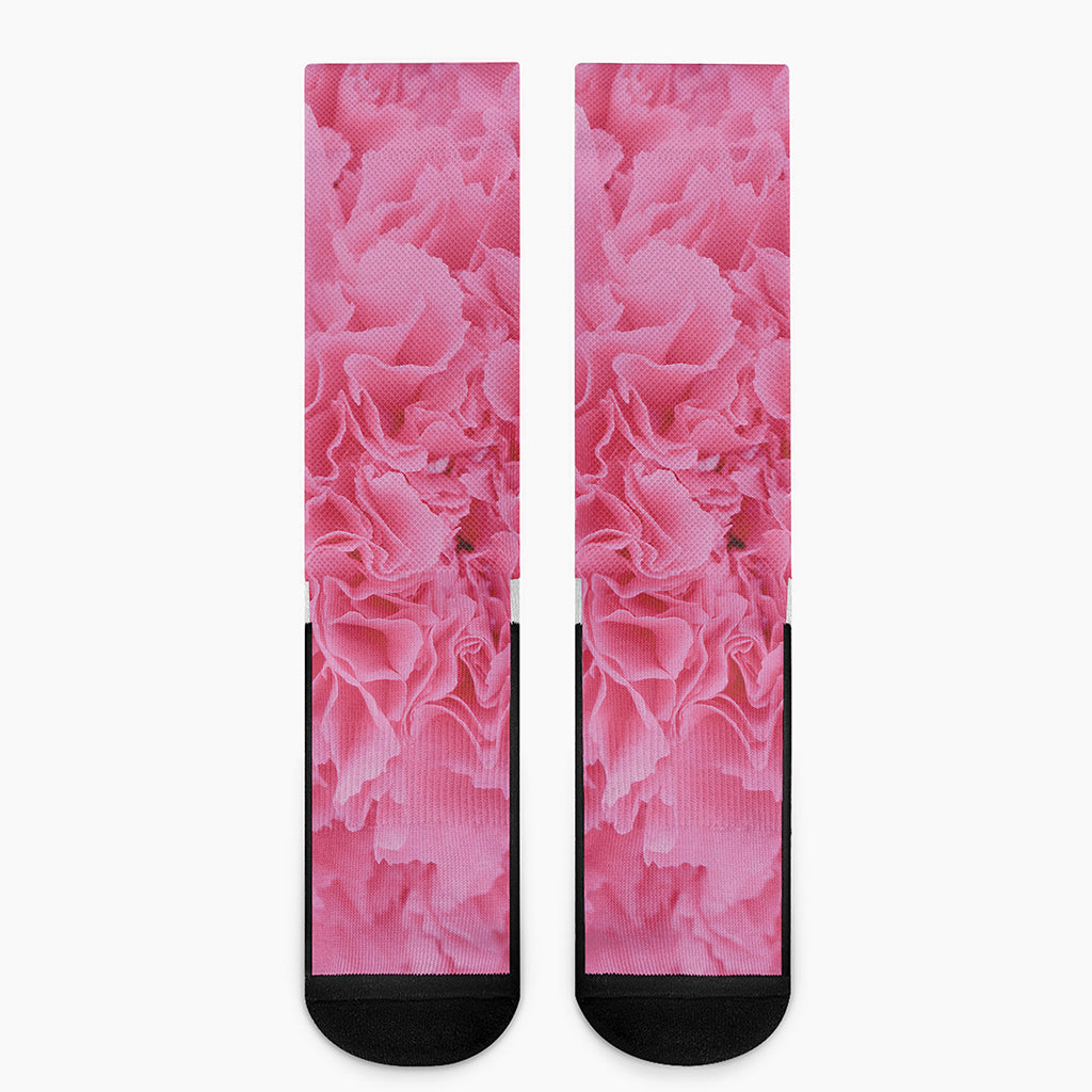 Pink Carnation Flower Print Crew Socks