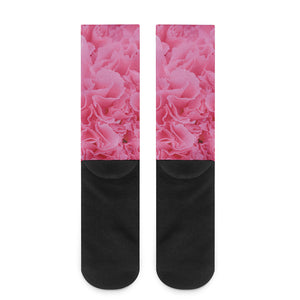 Pink Carnation Flower Print Crew Socks