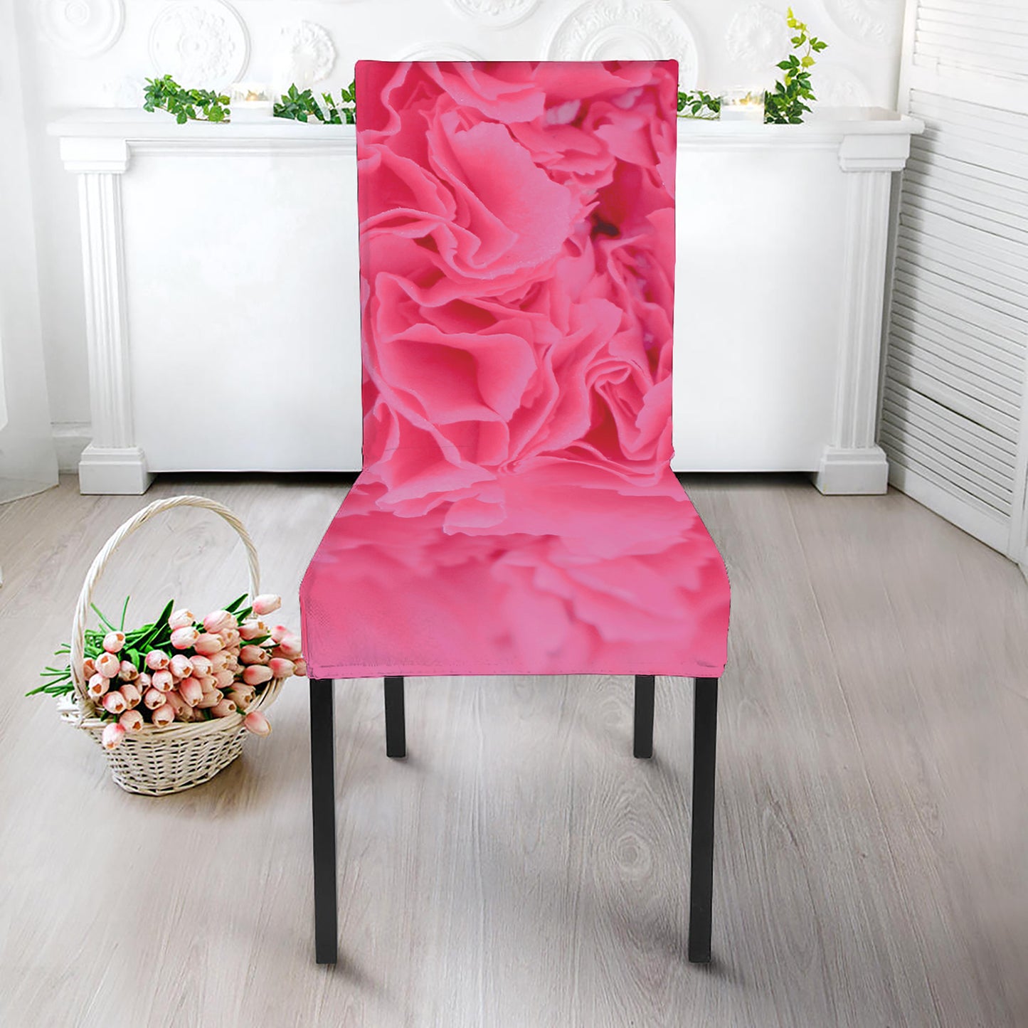 Pink Carnation Flower Print Dining Chair Slipcover