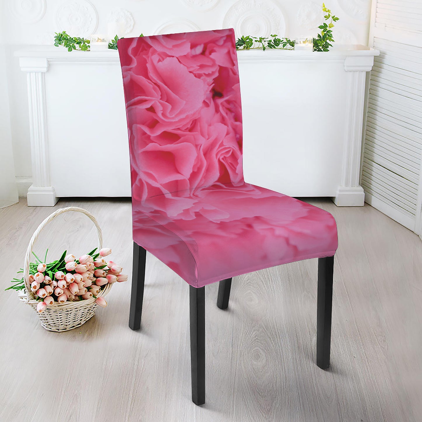 Pink Carnation Flower Print Dining Chair Slipcover