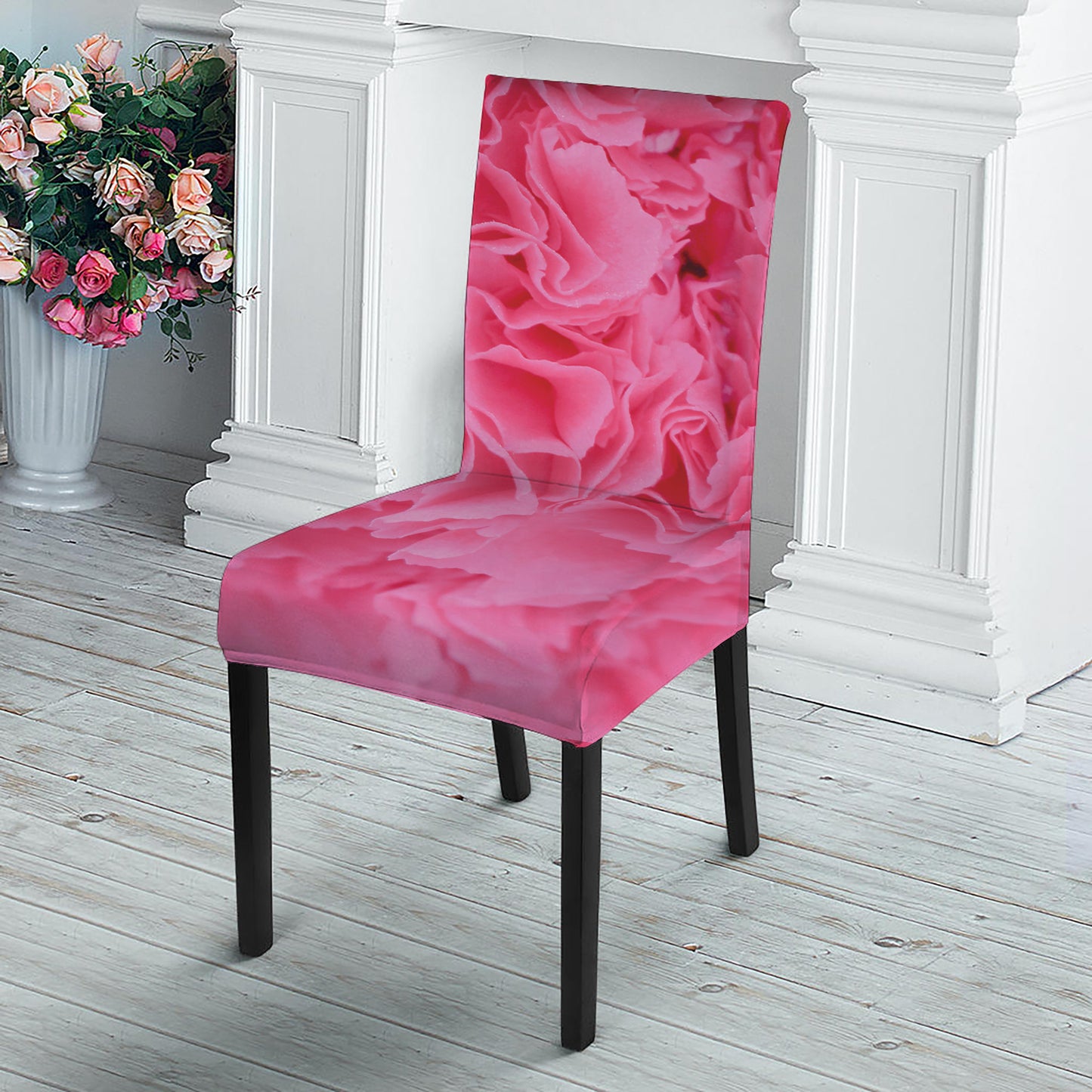 Pink Carnation Flower Print Dining Chair Slipcover