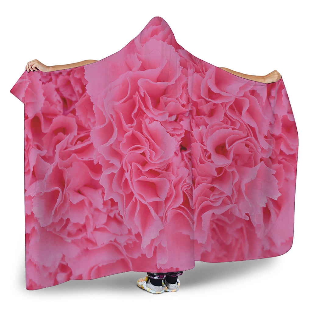 Pink Carnation Flower Print Hooded Blanket