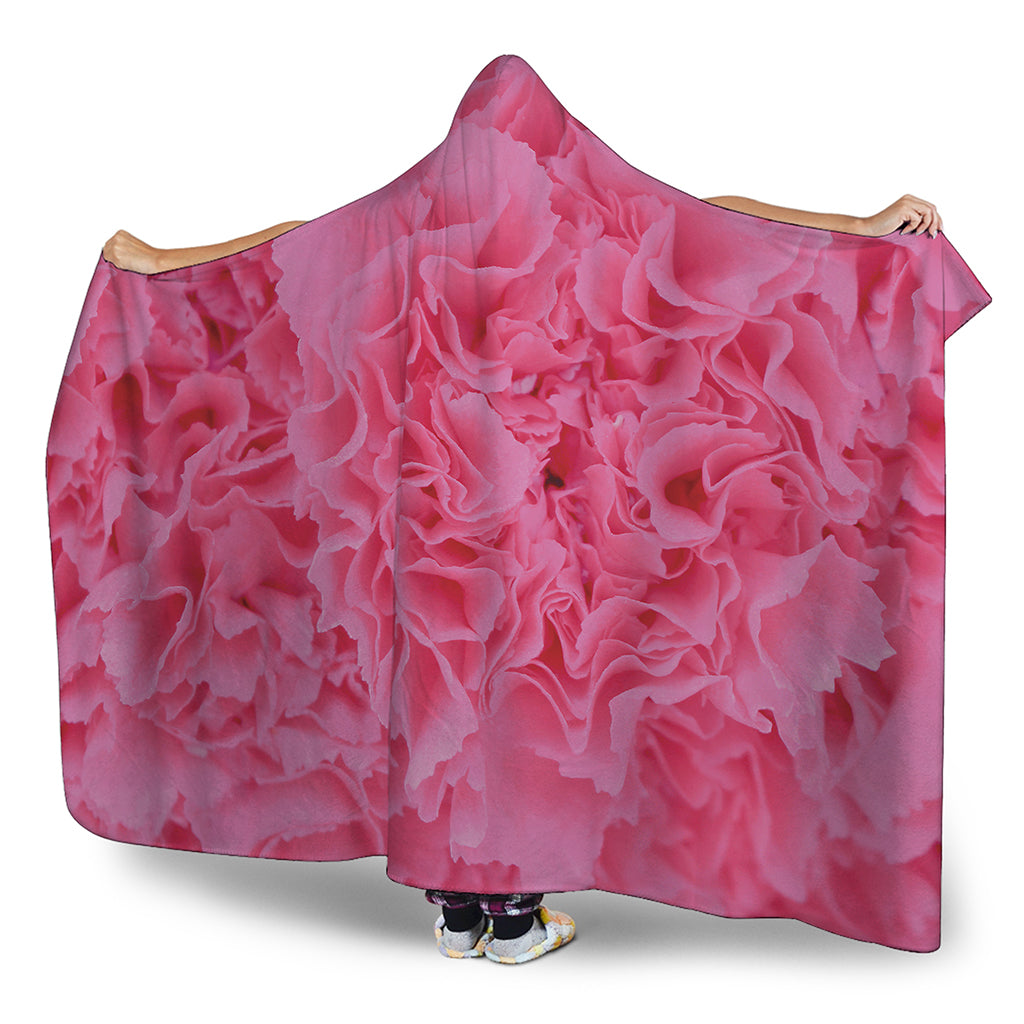Pink Carnation Flower Print Hooded Blanket