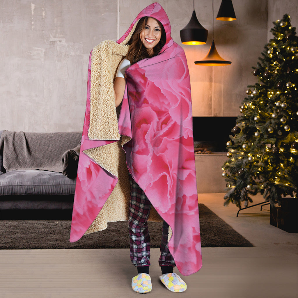 Pink Carnation Flower Print Hooded Blanket