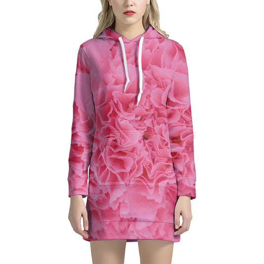 Pink Carnation Flower Print Hoodie Dress