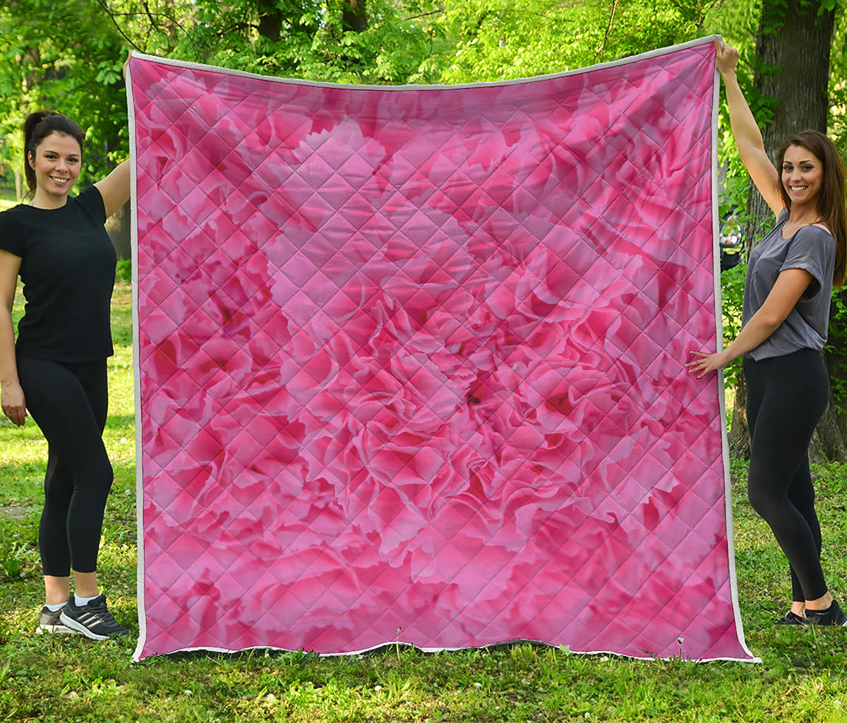 Pink Carnation Flower Print Quilt